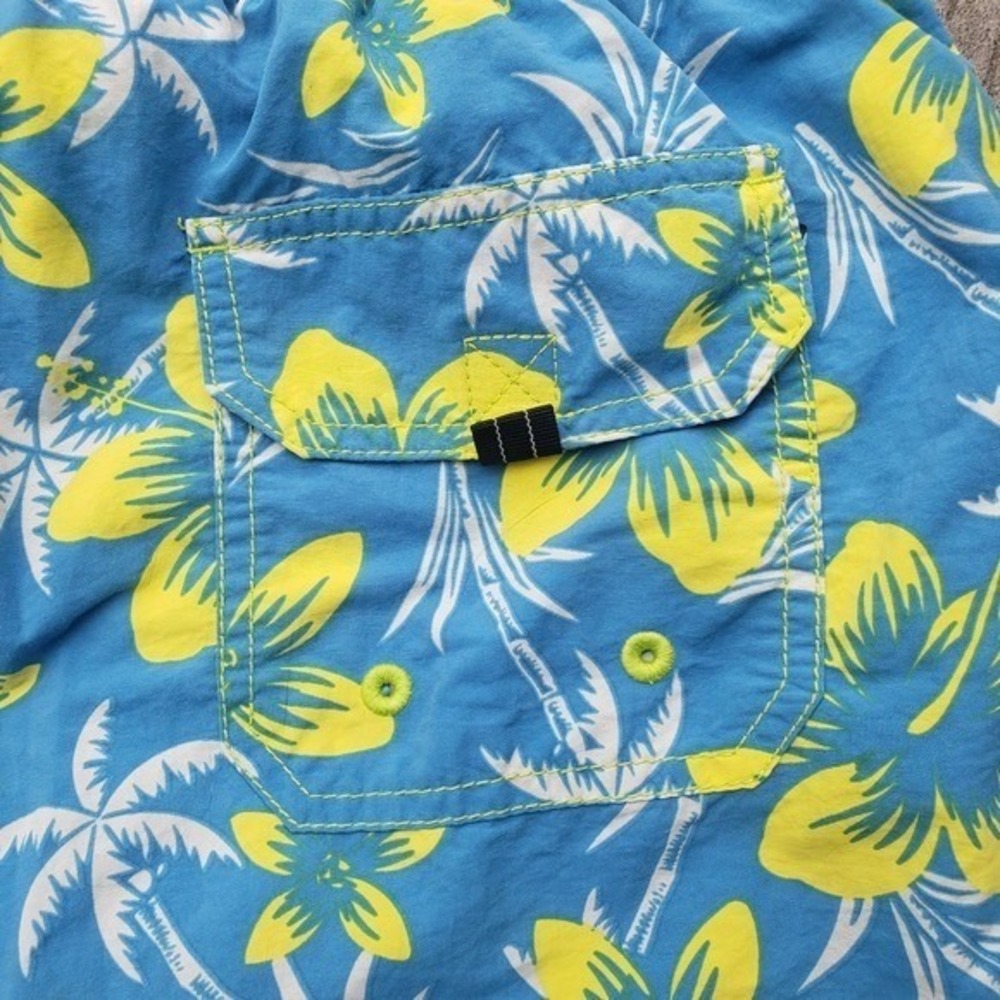 Tommy Bahama Relax Mens L Blue Yellow Hibiscus Tropical Mesh Swim Trunks Shorts - Picture 4 of 6